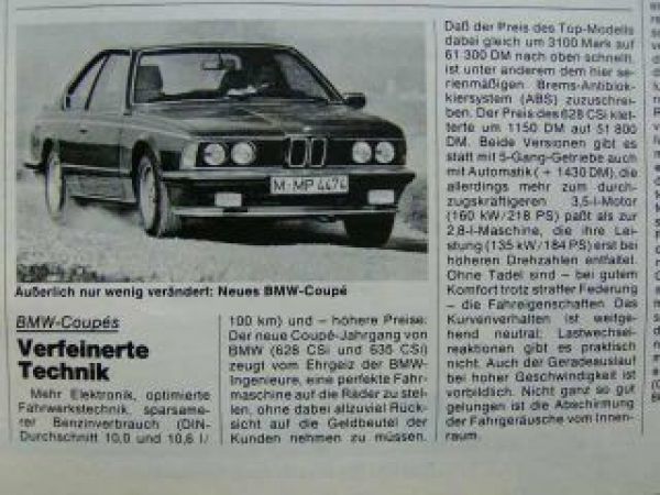 ADAC motorwelt August 1982 Nissan Sunny,BMW E24 6/1