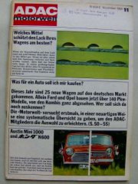 ADAC motorwelt November 1968 Austin Mini 1000 Honda N600