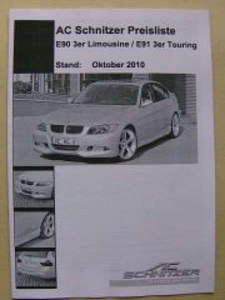 AC Schnitzer Preisliste 3er Limousine Touring E90 E91 10/2010
