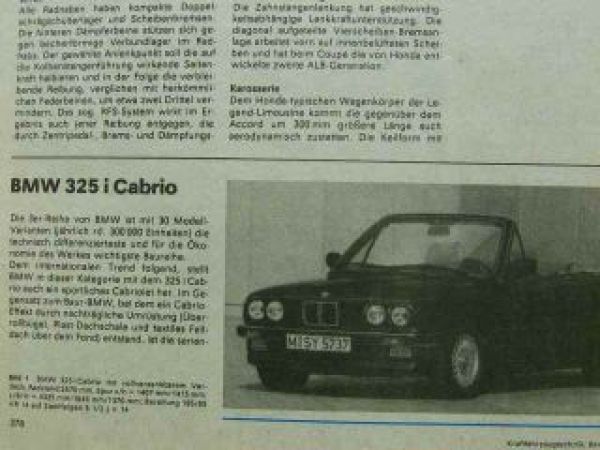 KFT 12/1988 Multicar, BMW 325i Cabrio E30, Honda Legend