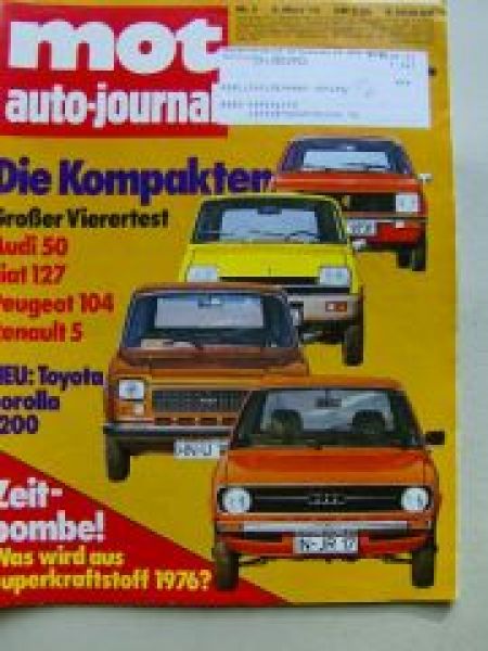 mot 5/1975 Vergleich: Audi 50 vs. Fiat 127 vs. Peugeot 104 vs. R