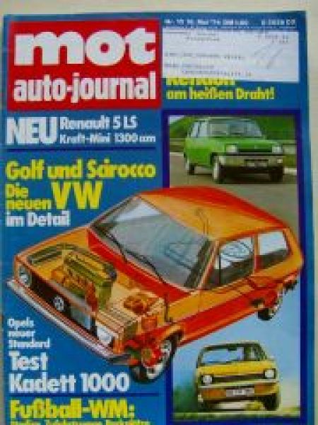 mot 10/1974 Renault 5 LS, VW Scirocco, Opel Kadett C 1000