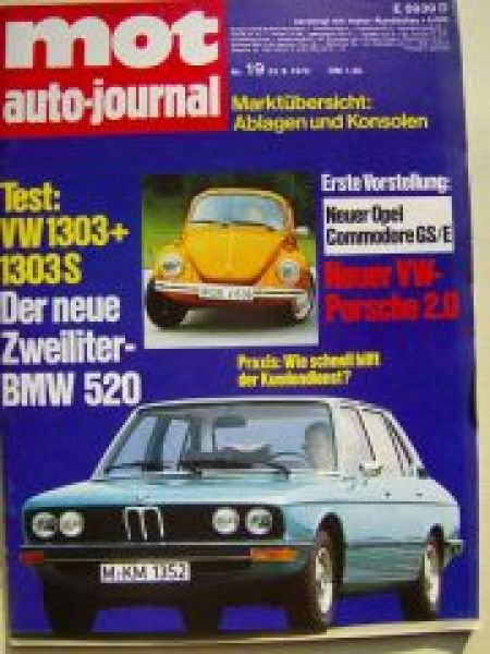 mot 19/1972 VW 1303 +1303S, BMW 520 E12, Opel Commodore GS/E
