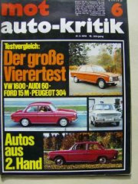 mot auto-kritik 6/1970 Vergleich VW 1600 vs. Audi 60 vs. Ford 15