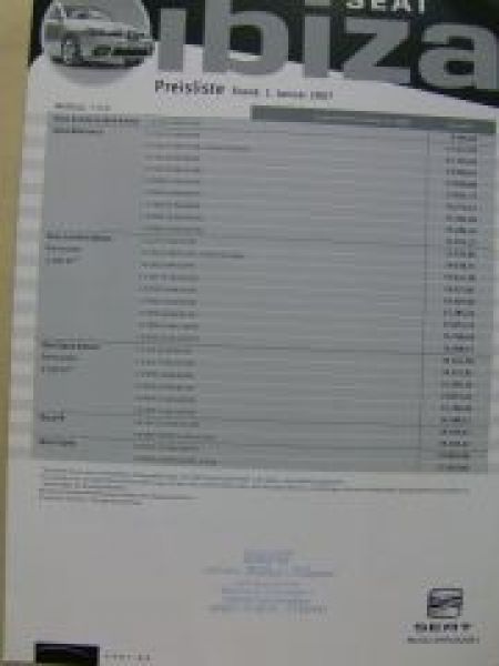 Seat Ibiza Preisliste 1. Januar 2007