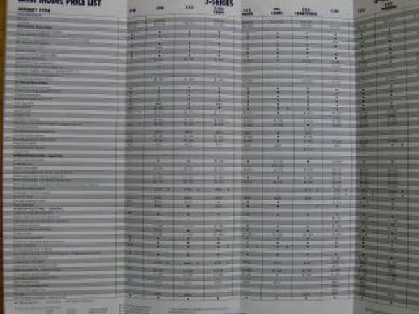 BMW Model Price and Options List January 1994 E36 E34 E32 E31