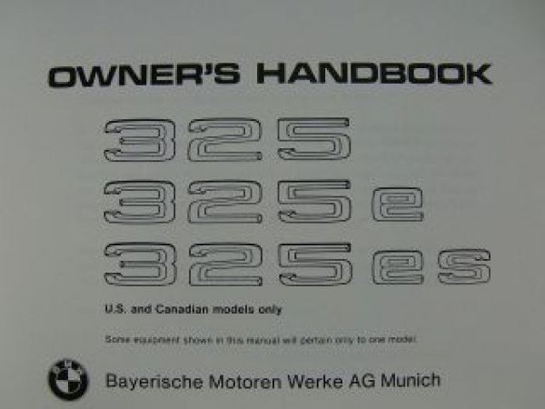 BMW Owner"s Handbook Service Booklet 1985 E30 325 325e 325es