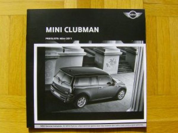 BMW Mini Clubman Preisliste März 2011 NEU