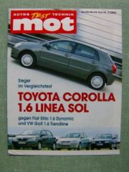 mot 7/2002 Toyota Corola 1.6 Inea Sol gegen Stilo 1.6 VW Golf4 1