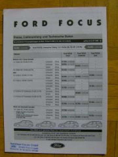 Ford Focus Preisliste 22.7.1999 NEU