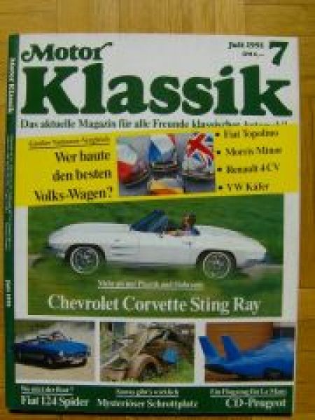 Motor Klassik 7/1991 VG: Fiat Topolino Morris Minor Renault 4CV