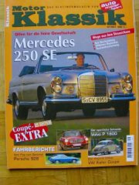Motor Klassik 9/1997 Mercedes 250SE Cabrio, Porsche 928, Volvo P