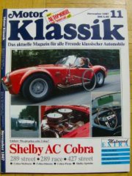 Motor Klassik 11/1987 Shelby AC Cobra 289,427,Mercedes Benz 300