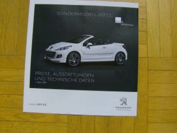 Peugeot 207CC Black&White Edition Preisliste 1.April 2011 NEU