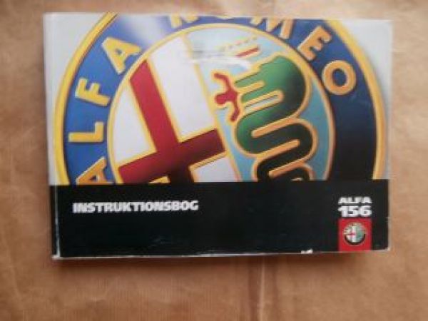 Alfa Romeo 156 1.6 TS 1.8TS 2.0TS 2.5V6 24V 1.9JTD 2.4JTD Instruktionsbog Dänisch März 2000