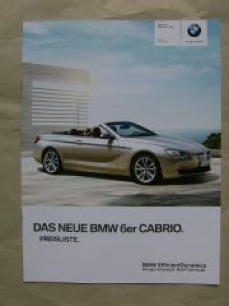 BMW Preisliste 6er Cabrio F12 640i 650i März 2011 NEU