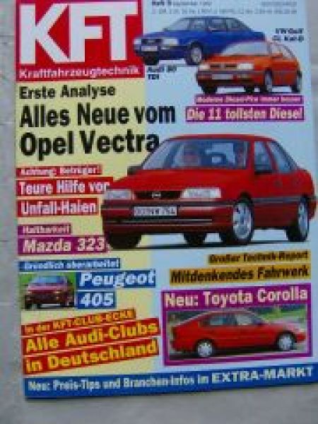 KFT 9/1992 Audi 80 TDI B4, Mazda 323, Peugeot 405,Audi 100 Coupè