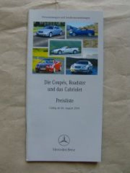 Mercedes Benz Preisliste Coupès,Roadster,Cabriolet W208,R170,BR2