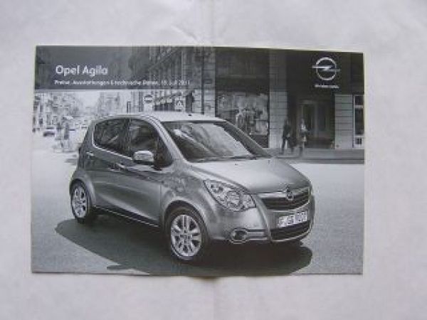 Opel Agila +Preisliste Juni 2011 NEU