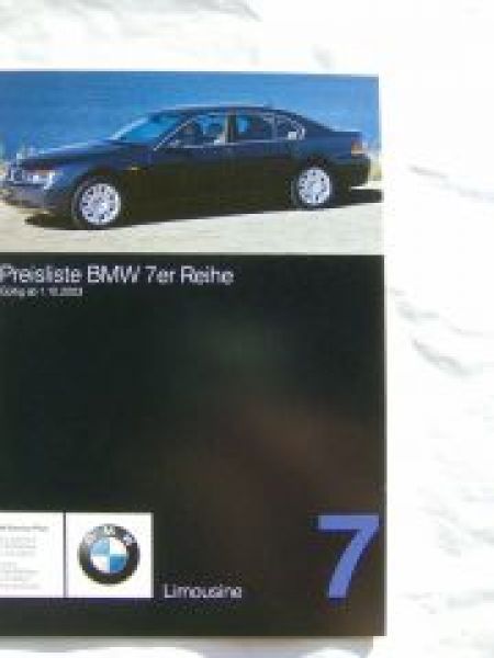 BMW 730i-760Li,730d,740d Preisliste Oktober 2003 SCHWEIZ
