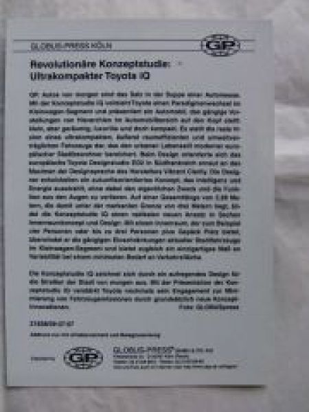 Toyota iQ  concept Konzeptstudie Pressefoto Rarität