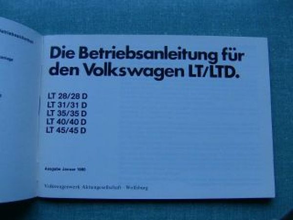 VW LT/D 28 31 35 40 45 Betriebsanleitung 1980