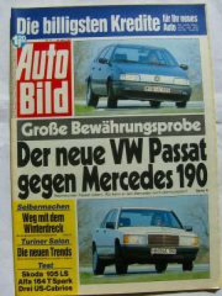 Auto Bild 17/1988 Passat 35i vs. Mercedes 190 W201,Skoda 105 LS