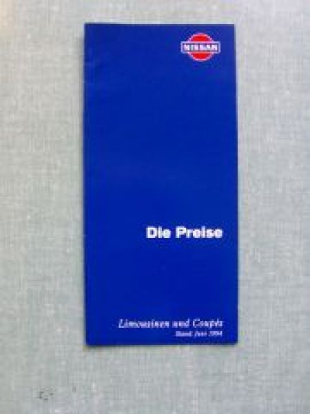 Nissan Preisliste Limousinen & Coupes Juni 1994