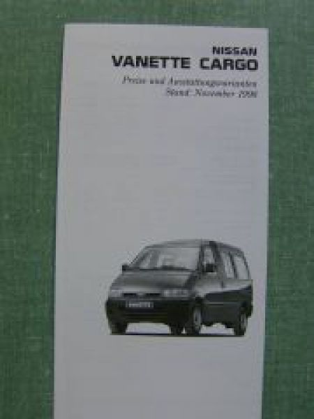 Nissan Vanette Cargo 11/1998 Preisliste
