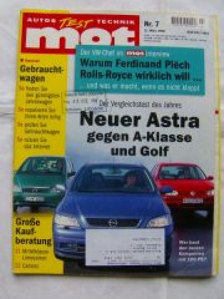 mot 7/1998 Astra,A-Klasse,Golf IV,Alfa Spider, Audi Cabrio