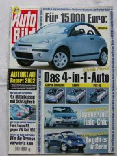 Auto Bild 37/2002 Citroen Pluriel,Focus RS vs. Golf IV R32