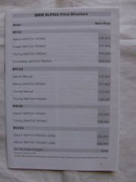 Alpina Price Structure B3 3.3,B10 V8,B12 6.0 E38