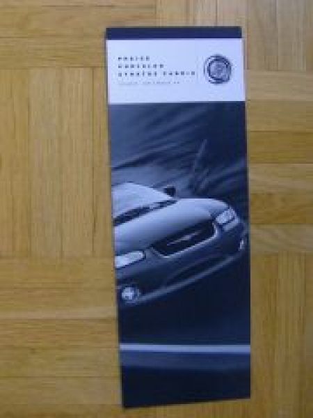Chrysler Stratus Cabrio Preisliste Oktober 1998 NEU