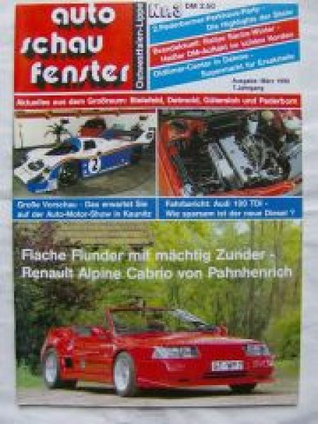 auto schau fenster 3/1990 Renault Alpine Cabrio,W124 Sportline,