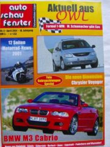 auto schau fenster 4/2001 Chrysler Voyager, BMW M3 Cabrio E46,