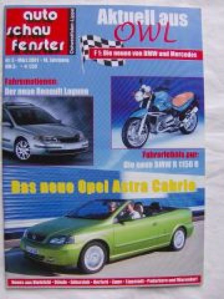 auto schau fenster 3/2001 Renault Laguna,Astra Cabrio,R1150 R,