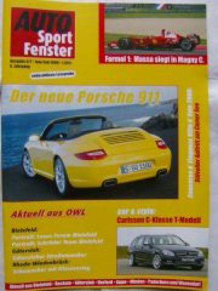 Auto Sport Fenster 6/7 2008 Porsche 911 Carrera (997),Superb,