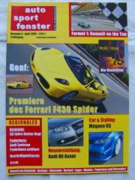 auto sport fenster 4/2005 Ferrari F430 Spider, Mègane RS,A6 Avan