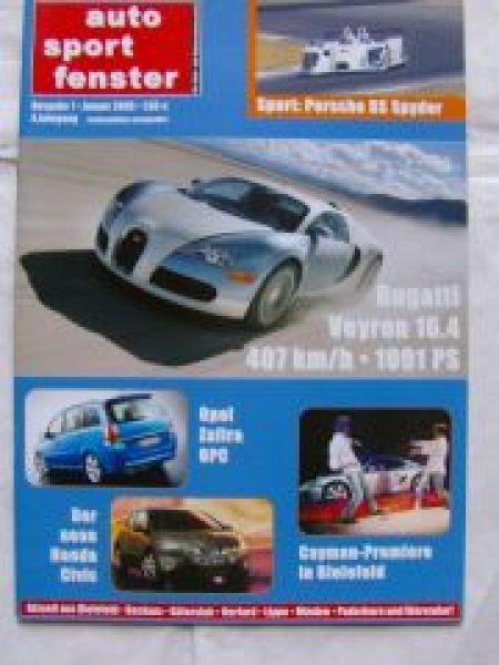 auto sport fenster 1/2005 Bugatti Veyron 16.4, Zafira OPC,Porsch