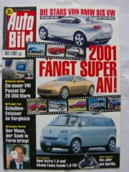 Auto Bild 2/2001 Opel Astra 1.6,Skoda Fabia Combi 1.9TDi,Aprilia