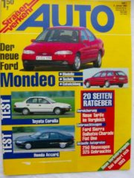 Auto Straßenverkehr 1/1993 Ford Mondeo, Toyota Corolla