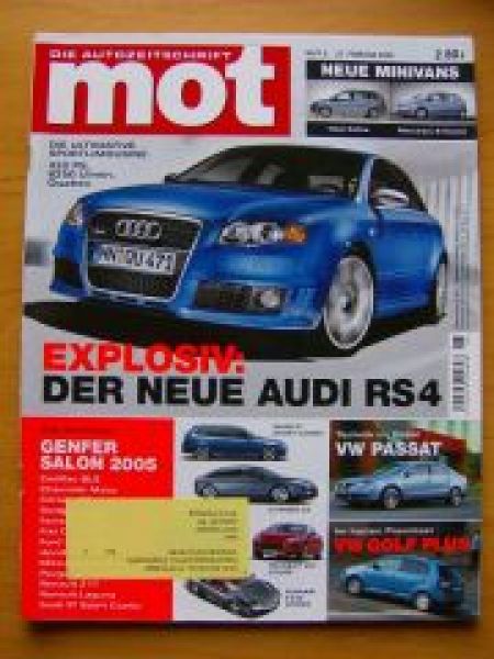 mot 6/2005 Audi RS4, Zafira, B-Klasse,VW Golf Plus