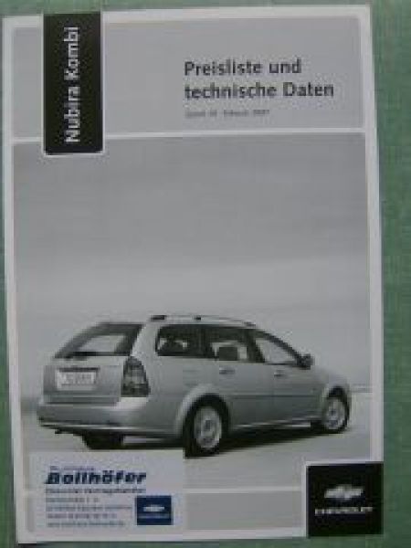 Chevrolet Nubira Kombi Preisliste 2/2007 NEU