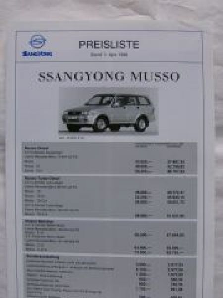 Ssangyong Musso E32 Preisliste 1.April 1998