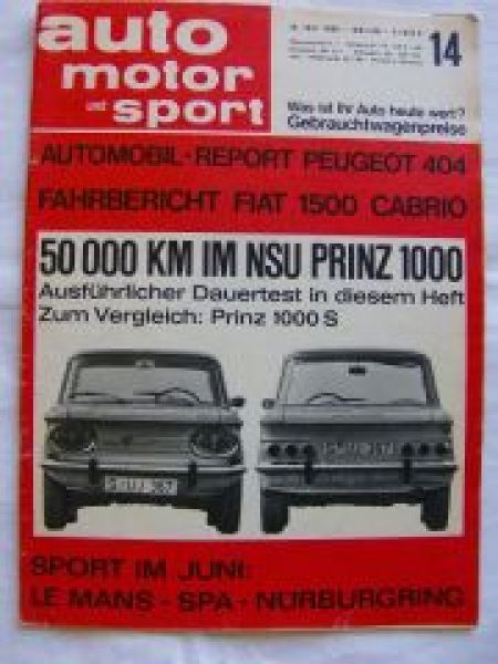 ams 14/1965 Fiat 1500 Cabrio,Peugeot 404,NSU Prinz 1000