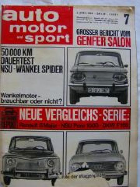 ams 7/1966 NSU Wankel Spider Dauertest,Renault 8 Major