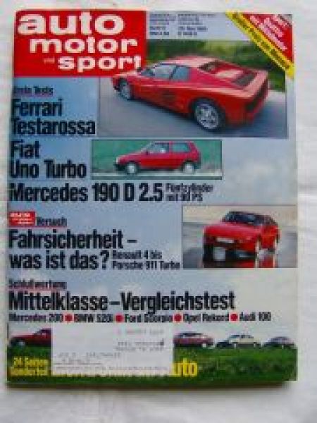 ams 11/1985 Ferrari Testarossa, Fiat Uno Turbo,190D 2.5 W201,