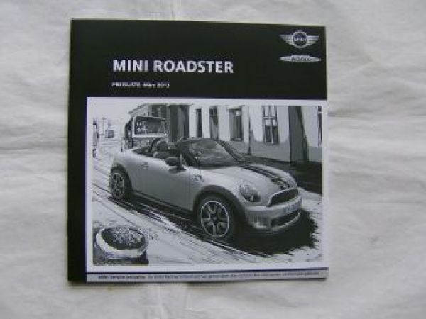 Mini Roadster R59 Preisliste März 2013 NEU