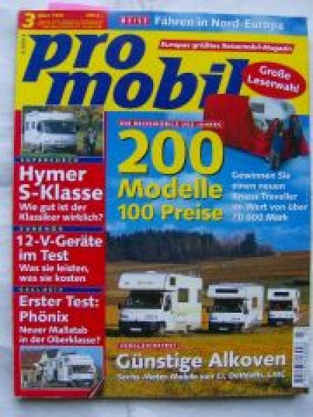 pro mobil 3/1999 Hymer S-Klasse,Ci vs. Dethleffs vs. LMC,Phoenix