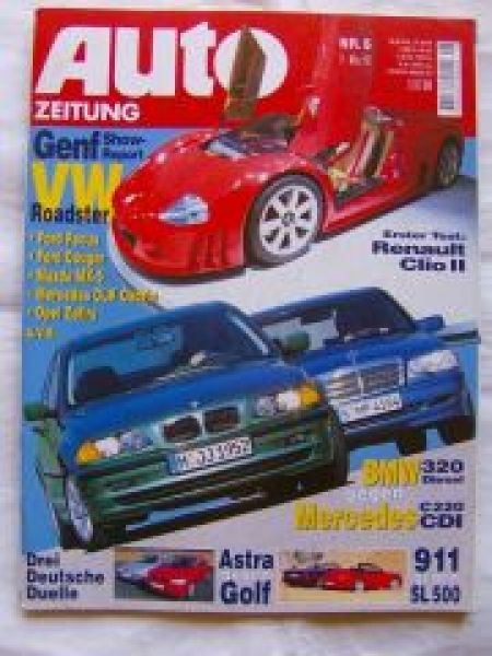 Auto Zeitung 6/1998 Renault Clio II, BMW 320d E46 vs. C220CDi W2